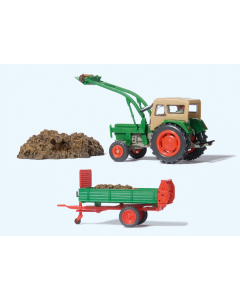 H0 Tracktor Deutz D 6206 aanhanger Preiser 17944
