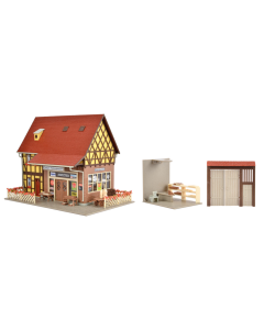 H0 Winkel op de hoek met interieur en led-verlichting, functionele kit Vollmer 43688