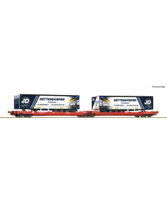 H0 Dubbele lageboordwagen T3000e+Dettendorfer Roco 77404