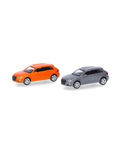 H0 Audi A3 Sportback 2012 2x, oranje & grijs, Minikit Herpa 014090