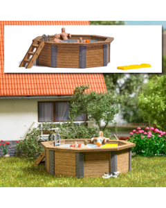 H0 Zwembad in de tuin met familie (laser-cut) Busch 1832