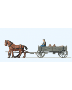 H0 gesloten bestelwagen, boer, 2 paarden, vracht Preiser 30411
