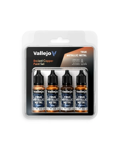 True Metallic Metal Paint Set - Ancient Copper (Light, Base, Shade & Airbrush) Vallejo 77253