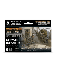 German Infantry WWII Model Color Paint Set, 6 kleuren - Vallejo 70206 Vallejo 70206