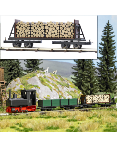 H0f Platte Wagen met Houtlading (veldbaan) Busch 12247