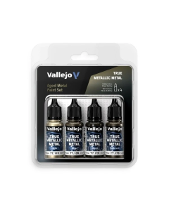 True Metallic Metal Paint Set - Aged Metal (Light, Base, Shade & Airbrush) Vallejo 77258