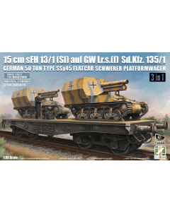 1/35 15cm Sfh 13/1(sf) auf GW Lr.s.(F) Sd.Kfz 135/1 | German 50 Ton Type SSy45 Flatcar Schwerer Platformwagen 3 in 1 Zimi Model ZM35076