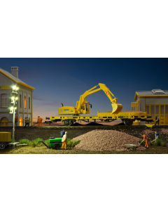 H0 Lageboordwagen met ATLAS graafmachine GleisBau, kant-en-klaar model Kibri 26250