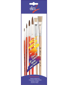 Set van 6 Ponyhaar penselen (rond 2,4,6,10 & plat 8,12) Elco Penselen 36031560