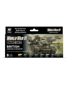 British Armour & Infantry WWIII Model Color Paint Set, 8 kleuren Vallejo 70222