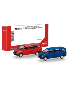 H0 Mercedes Benz Vito Rood en Blauw, 2 stuks (Minikit) Herpa 014236