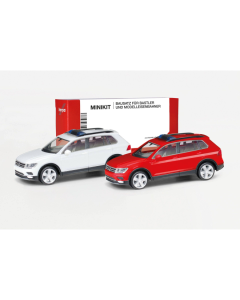 H0 VW Tiguan met zwaaibalken, 2 stuks, wit & rood (Minikit) - Herpa 013109-002 Herpa 013109002
