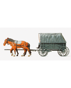 H0 DR Ingespannen wagen met paarden, onbeschilderd Preiser 16588