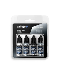 True Metallic Metal Paint Set - Sterling Silver (Light, Base, Shade & Airbrush) Vallejo 77251
