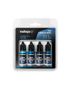 True Metallic Metal Paint Set - Sapphire Blue (Light, Base, Shade & Airbrush) Vallejo 77256
