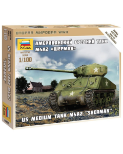 1/100 US Sherman M4A2 Medium Tank, snap fit "Art of Tactic" Zvezda 6263