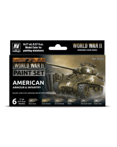 American Armour & Infantry WWII Model Color Paint Set, 6 kleuren Vallejo 70203