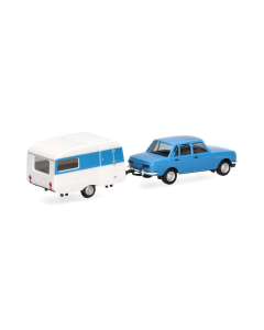 H0 Wartburg 353 1982 met Qek Junior caravan Herpa 028585002