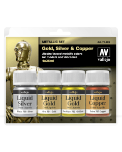 Gold, Silver & Copper Model Color Paint Set, 4 kleuren Vallejo 70199