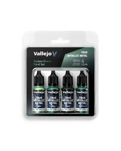 True Metallic Metal Paint Set - Dusken Green (Light, Base, Shade & Airbrush) Vallejo 77257