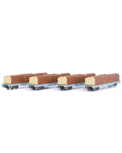 Kato 101891 N RhB Rongenwagen R-w met hout, set van 4 (10-1891)