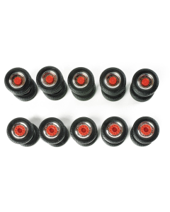 H0 Wielsets stuurinrichting en dubbele banden voor tractoren, chroom/rood 10 stuks Herpa 052603