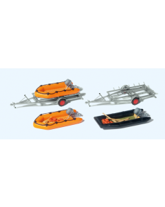 H0 3 rubberboten + 2 trailers Preiser 17312