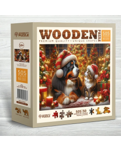 Houten legpuzzel - Hond en Kat (Kerstmis) (505 stukjes) Wooden City NB0704L