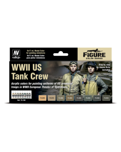 US Tank Crew WWII Model Color Paint Set, 8 kleuren Vallejo 70186