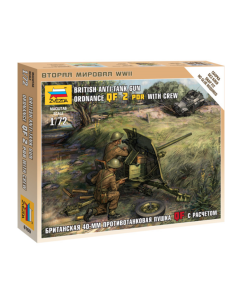 1/100 British QF 2 pdr Anti Tank Gun with Crew, snap fit "Art of Tactic" Zvezda 6169