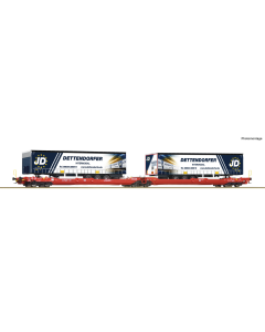 H0 Dubbele lageboordwagen T3000e+Dettendorfer Roco 77404