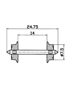 H0 AC As (24,75mm) met Wielen (Ø7,5mm), 2 stuks Roco 40184