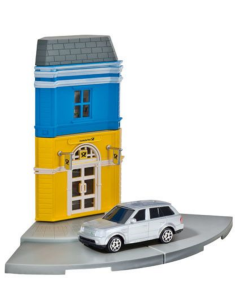 H0 Diorama: Postkantoor met blauwe verdiepeing, kant-en-klaar Herpa 800082