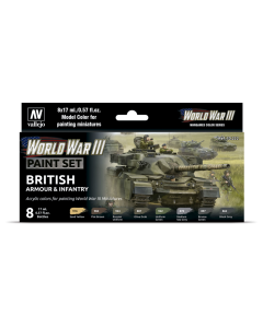 British Armour & Infantry WWIII Model Color Paint Set, 8 kleuren Vallejo 70222