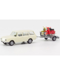 OUTLET - H0 Wartburg 353`66 Tourist met aanhanger & 2x Simson Herpa 420419