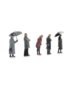 H0 Passagiers in regen, 5 figuren Artitec 5870003