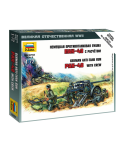 1/72 German PAK-40 Anti-Tank Gun with Crew WWII, snap fit "Art of Tactic" Zvezda 6257