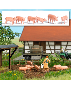 H0 Varkens, 6 stuks Busch 1172