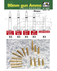 1/35 90mm Gun Ammo for U.S. M26, M36, M46 (Brass) AFV-Club 35076