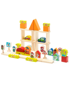 Houten blokken constructieset 'Boys town' Cubika 13913