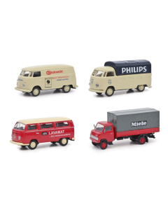 H0 MHI Set VW T1 "Sterke Merken" (Philips, Miele, AEG en Bauknecht ), 4-delig (schuco 452663700) Schuco 26637
