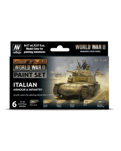 Italian Armour & Infantry WWII Model Color Paint Set, 6 kleuren Vallejo 70209