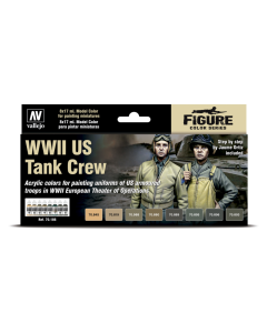US Tank Crew WWII Model Color Paint Set, 8 kleuren Vallejo 70186