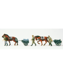 H0 DR 2 Gevechtswagens met paarden, onbeschilderd Preiser 16576